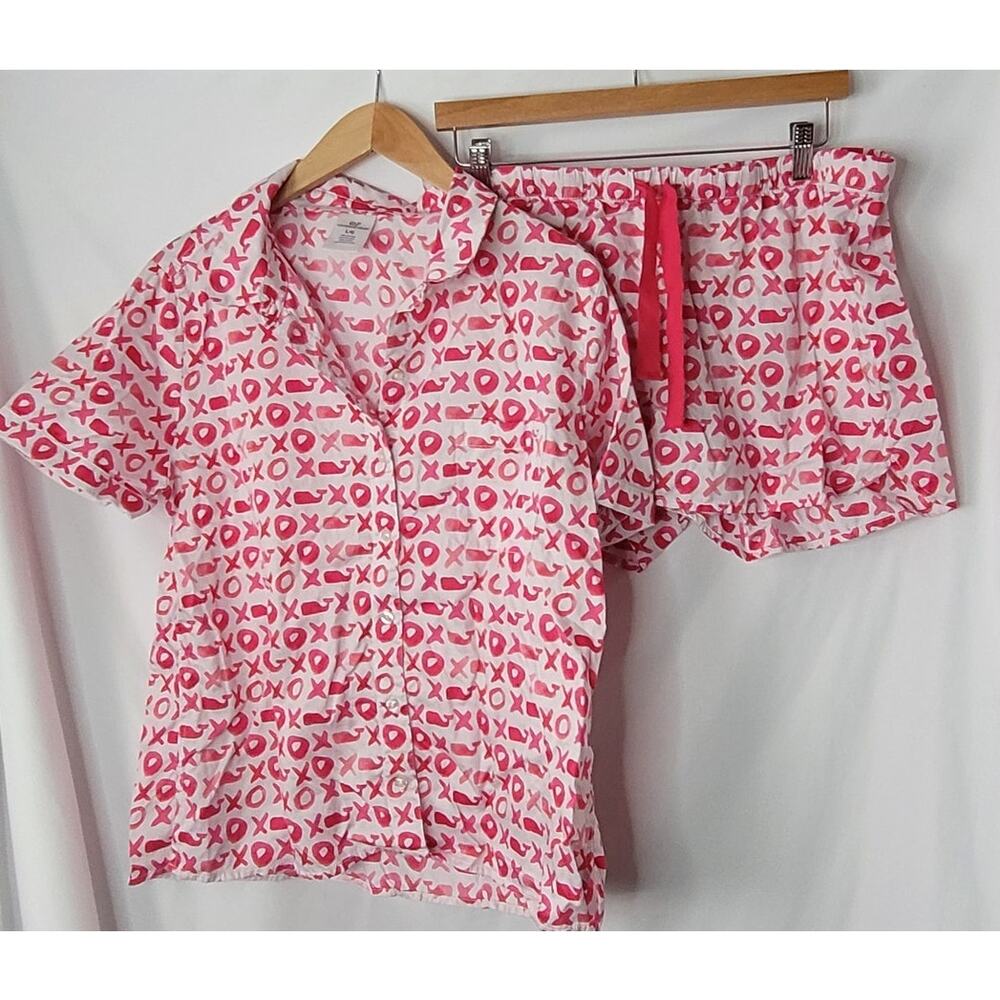 Vineyard Vines- Women's XO Whales Pajama Set- Red and White- size Large